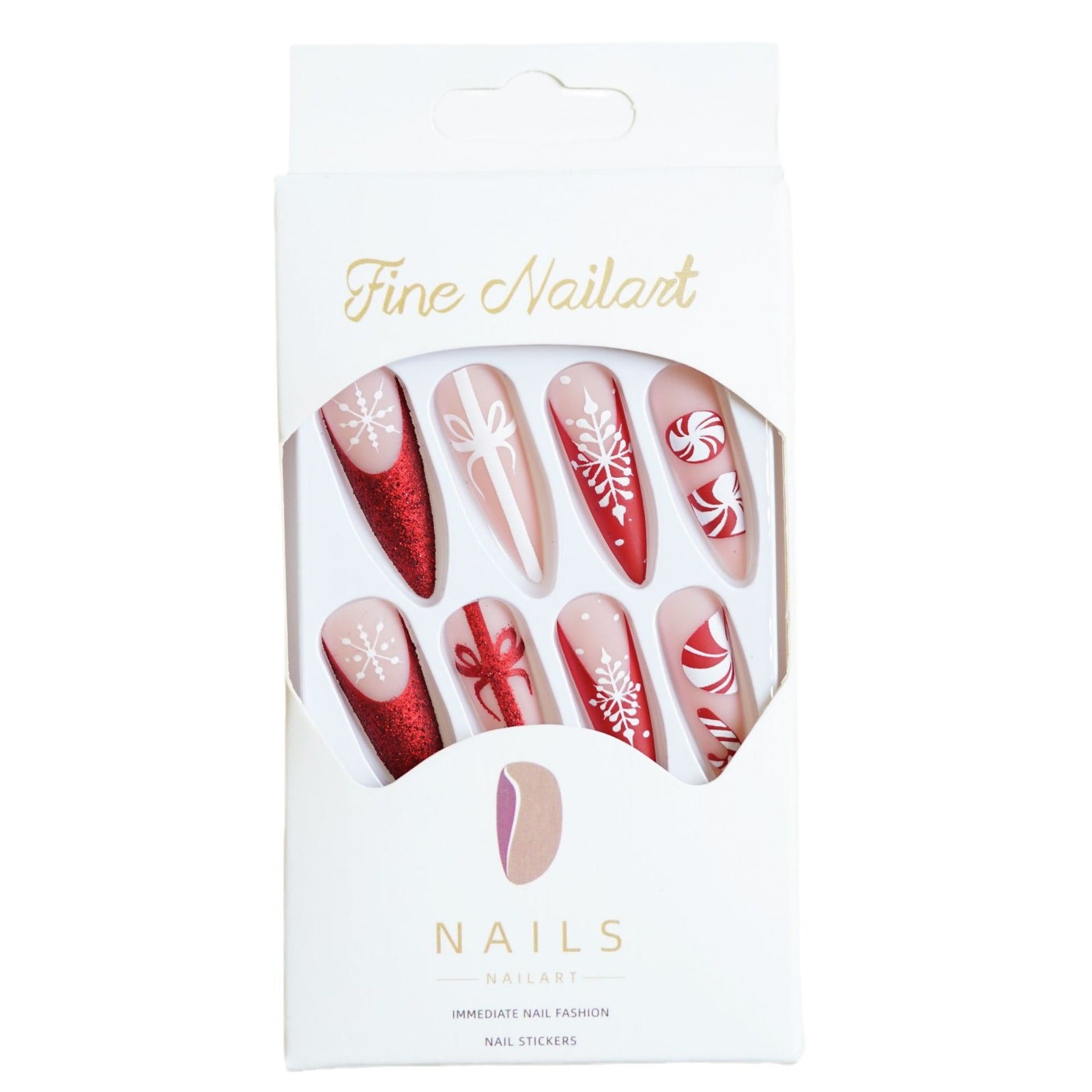 Wholesale Christmas Carol Fake Nails Long Pointed Wearable Nail Tips
